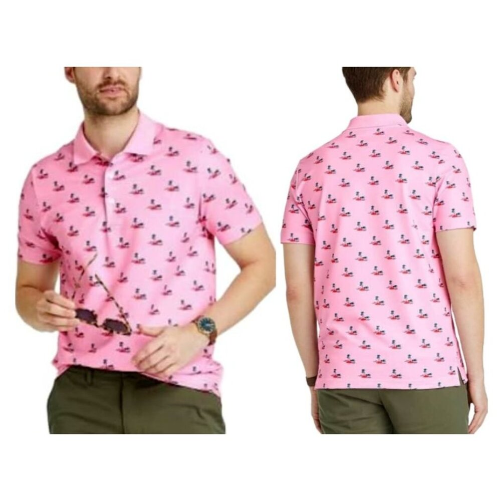 Goodfellow & Co Men's Pink Island Printed Short Sleeve Performance Polo Shirt XL